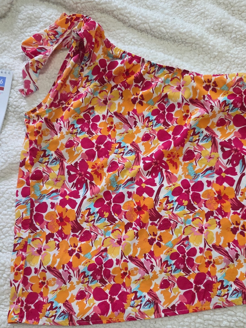 Women's Floral One-Shoulder Tie-Shoulder Top - Pink & Orange